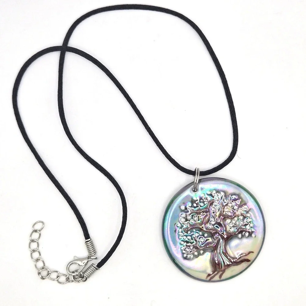 Handmade Ceramic Pendant Necklace Tree of Life Iridescent J.W. Johnson 2023 Cord